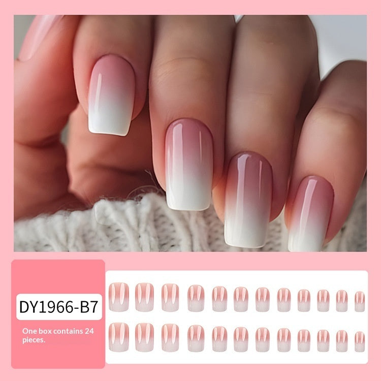 Simple Pink And White Gradient Detachable Nail Art