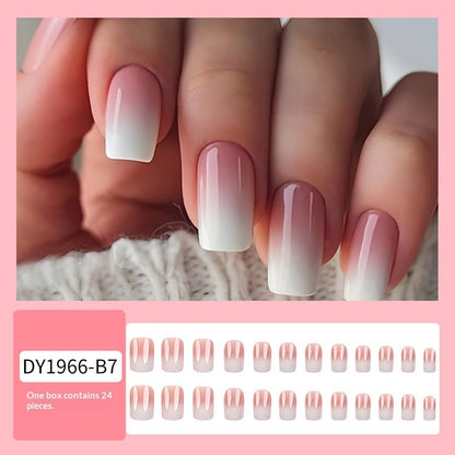 Simple Pink And White Gradient Detachable Nail Art