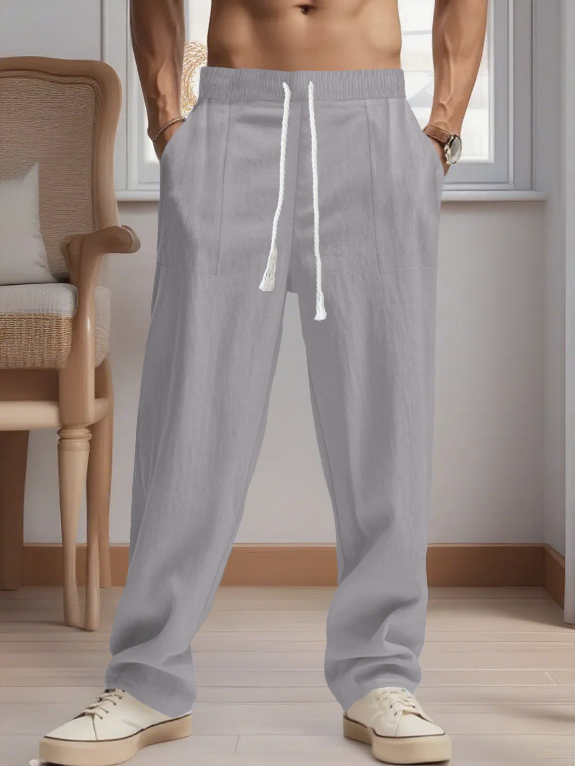 Trendy Men's Wide-Leg Linen Pants New Men's Loose Linen Leisure Wide Leg T | Ectron Online