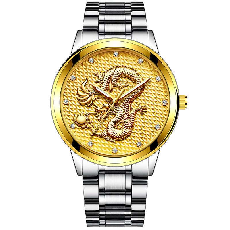 Men's Embossed Golden Dragon Quartz Watch New Men's Embossed Golden Dragon Playing | Ectron Online
