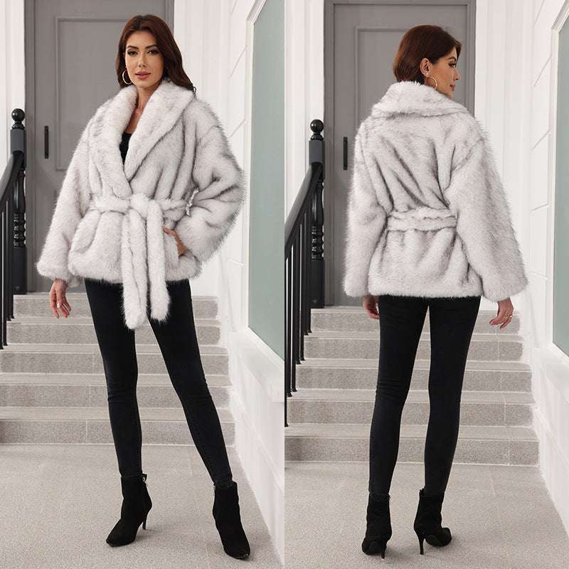 Fashionable Mid-Length Fur Coat - Elegant - belted Style Fur Mid-length Coat With Belt Fashionabl | Ectron Online