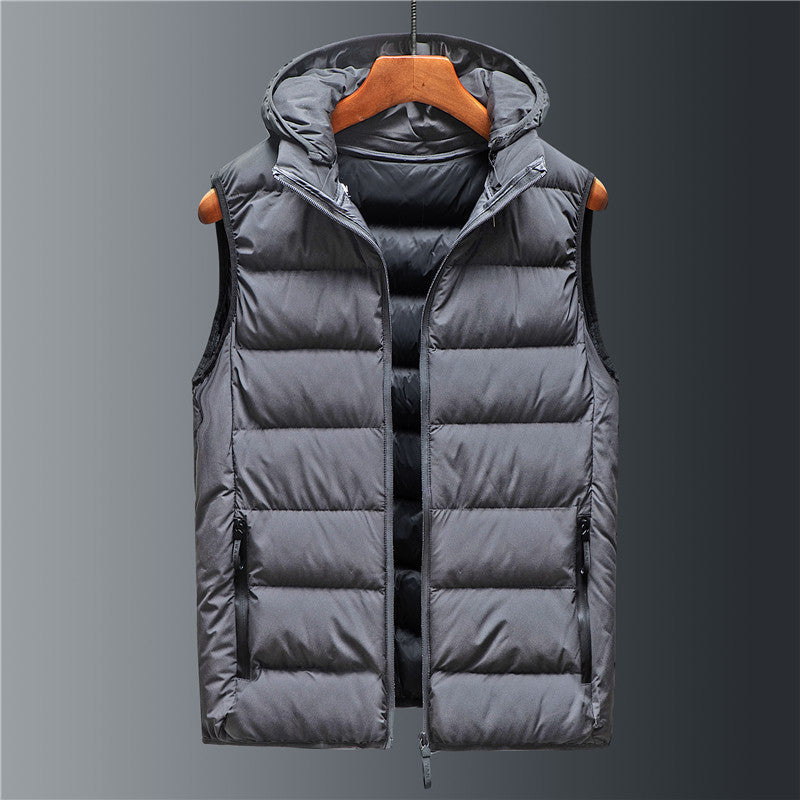 Men's Short Hooded Puffer Vest Men's Down Cotton Loose Waistcoat Hooded | Ectron Online