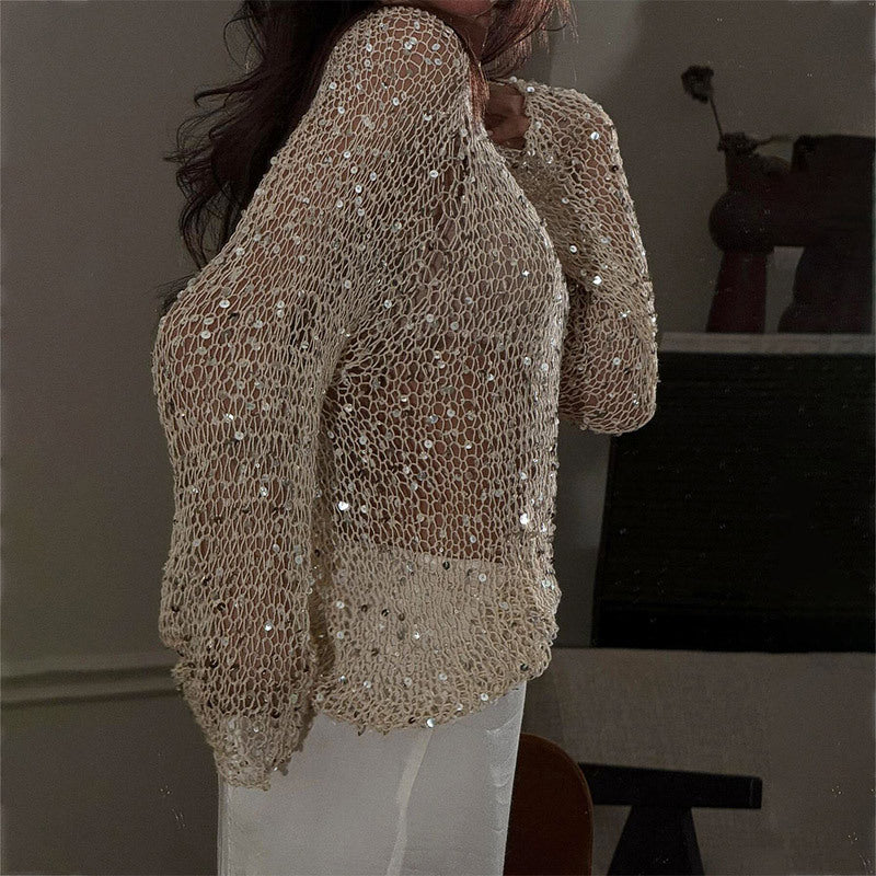 Women's Sequined Hollow-Out Knitted Top
