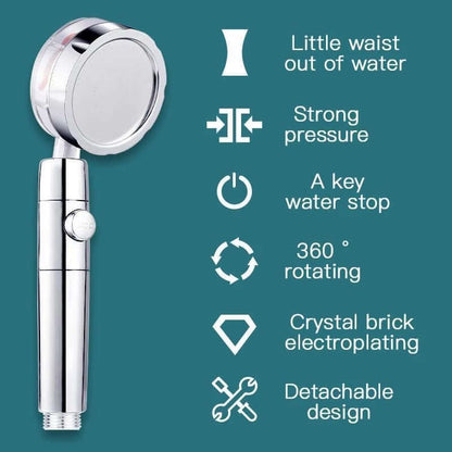 Chrome handheld shower head with round face and side flow control