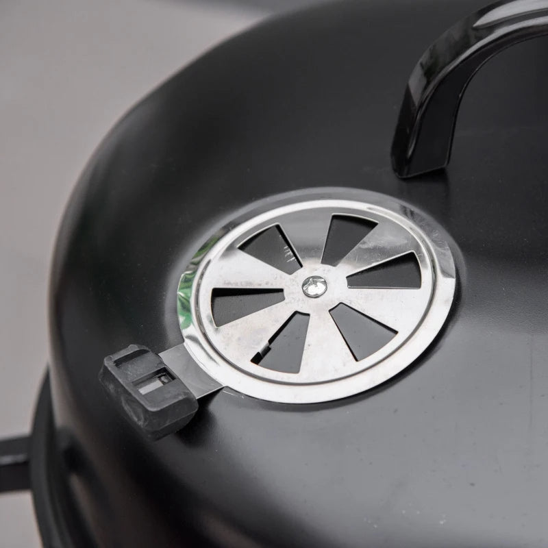 Charcoal smoker body with circular vent control wheel on the side