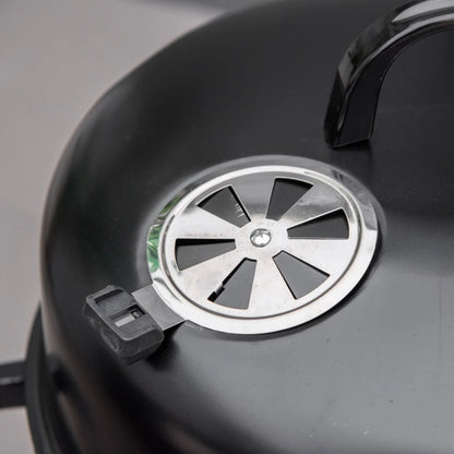 Charcoal smoker body with circular vent control wheel on the side