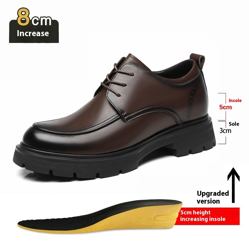 Men's 8cm lift formal shoes, brown leather lace-up with 5cm insoles and 3cm sole