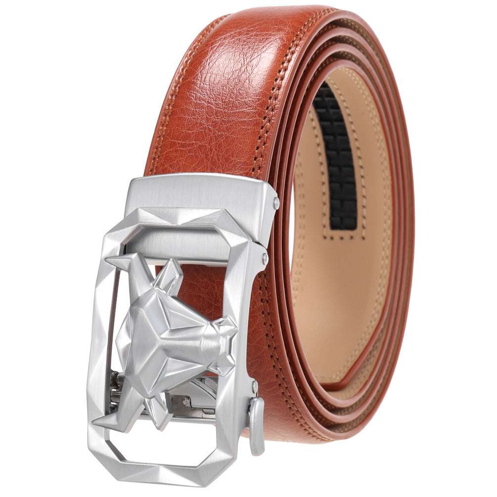 Fashion Men's Leather Belt Alloy Automatic Buckle with sleek alloy buckle and premium leather design.