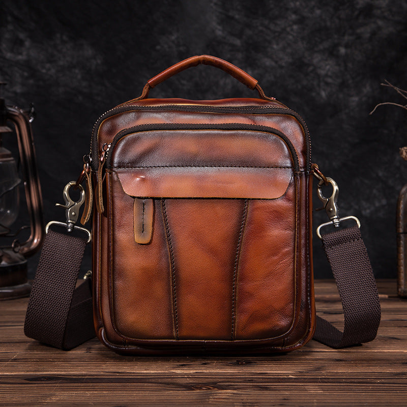 Vintage 8-Inch Crazy Horse Leather Diagonal Bag Crazy Horse Leather Retro Men's 8-inch O | Ectron Online