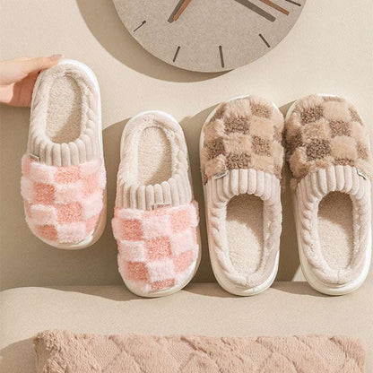 Plaid Plush Slippers – Warm Indoor Shoes for Women & Couples Plaid Plush Slippers Women's Indoor Plus | Ectron Online