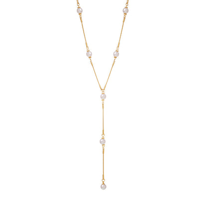 Stainless Steel Pearl Y-shaped Clavicle Chain Light Luxury Tassel Necklace For Women