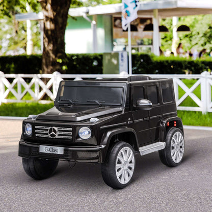Black kids electric ride-on G-Wagon with front grille, headlights, and silver wheel trim