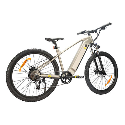 Electric fat-tire e-bike in cream with black tires and front disc brake