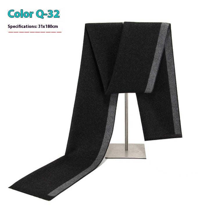 Black scarf on a stand with specifications displayed