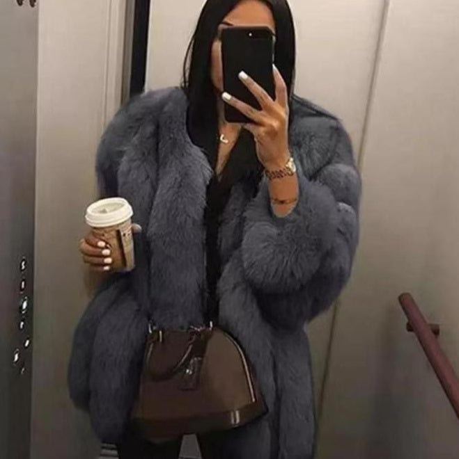 Women's Fox Fur Mid-Length Coat | Luxurious Winter Fur Jacket


