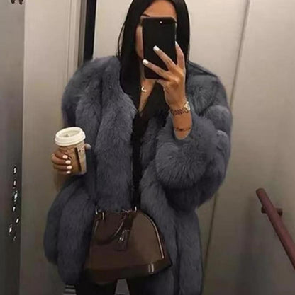 Women's Fox Fur Mid-Length Coat | Luxurious Winter Fur Jacket Fox Fur Mid-length Coat For Women | Ectron Online