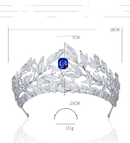 Sapphire Crown Copper Micro Inlay AAA Zircon Crown Wedding Headdress