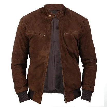 Brown suede jacket on a white background