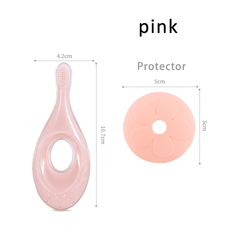 {{ brand }} Silicone Baby Training Toothbrush | Short Handle Pink - Baby Toothbrush