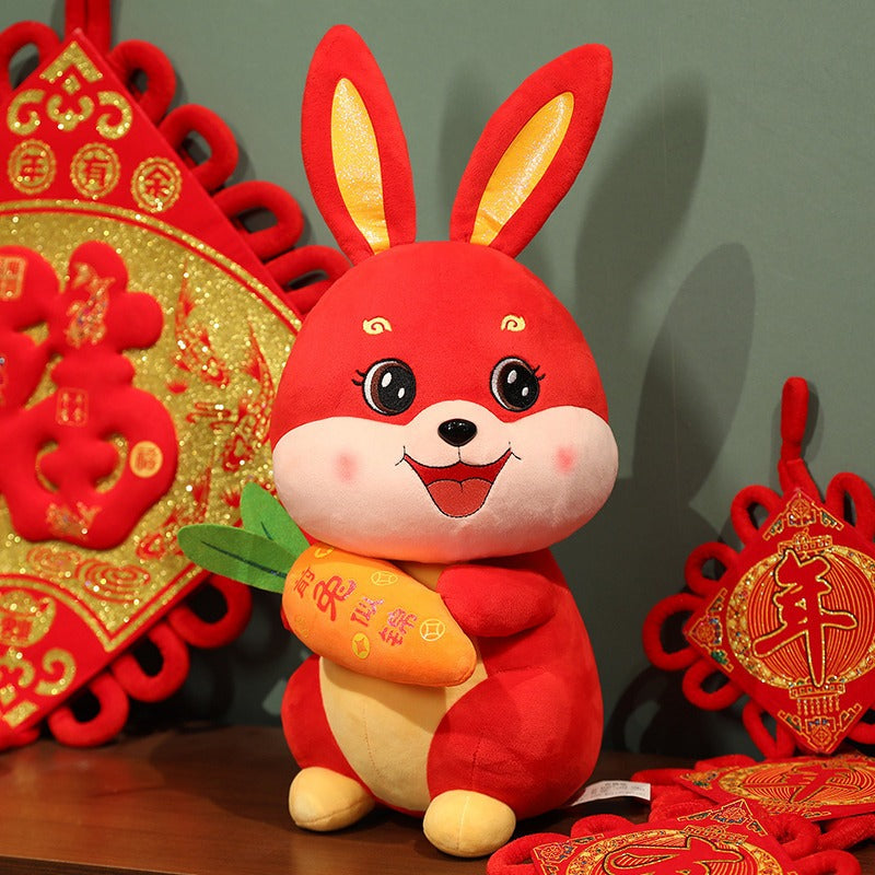 Hold Radish Rabbit Doll Rabbit Year Mascot Open Door Red Plush Toy Activities Gifts