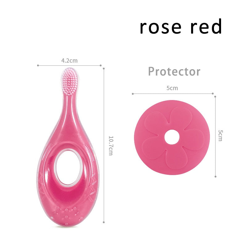 {{ brand }} Silicone Baby Training Toothbrush | Short Handle rose red - Baby Toothbrush