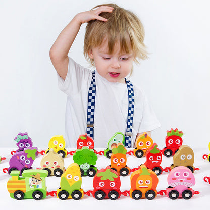 Children's Numbers Fruit And Vegetable Train Toy 1-3 Years Old Boys And Girls Early Education Puzzle Wooden Assembled Haul Train