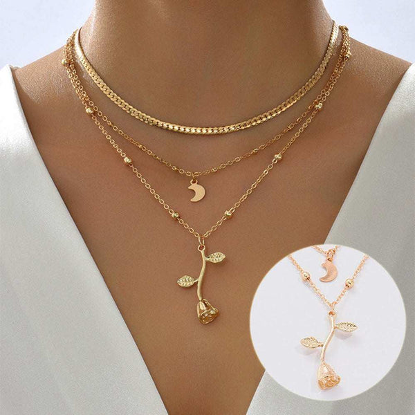 Bohemia Multilayer Moon & Rose Gold Color Choker Necklace