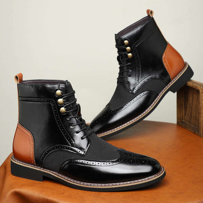 New British Men's High Top Color Blocked Leather Shoes