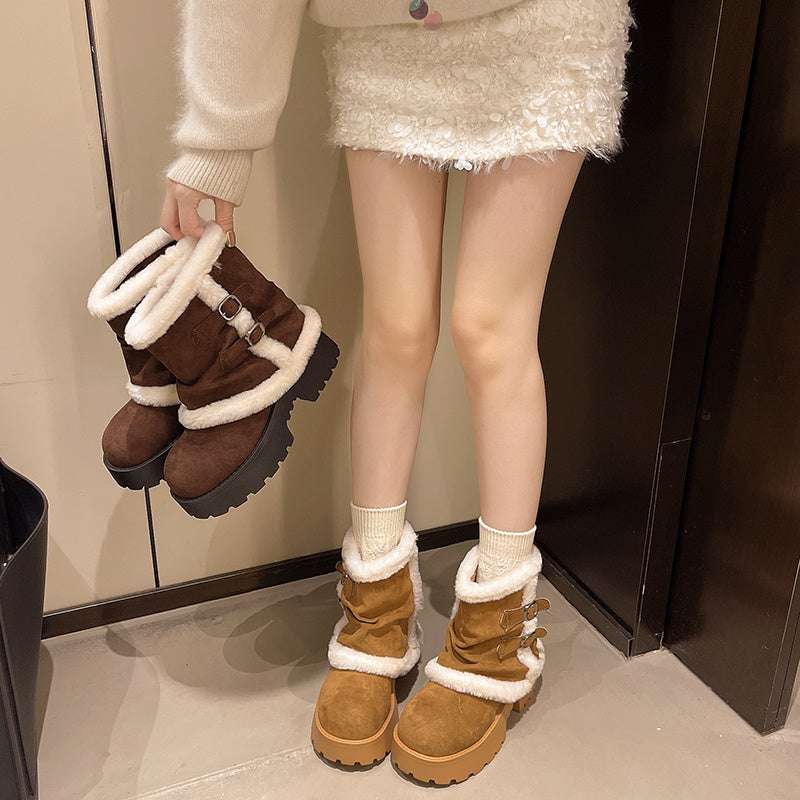 Brown Suede Martin-Style Snow Boots