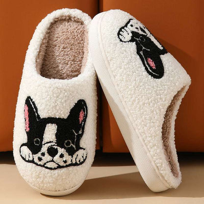 Bulldog Cartoon Slippers – Fleece-Lined, Thick, Non-Slip Shoes Bulldog Slippers Home Indoor And Outdoor | Ectron Online