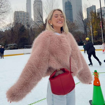 Chic Short Faux Fur Coat Polyester Imitation Fur Women's Short Ca | Ectron Online
