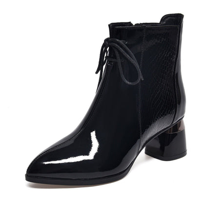 Chunky Heel Pointed Toe Mid Heel Elegant Martin Boots Patent Chunky Heel Pointed Toe Mid Heel Elegant | Ectron Online