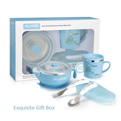 VALUEDER Baby Stainless Steel Feeding set with Baby Feeding Bowl Baby Spoon and Baby Cup As Gift Box