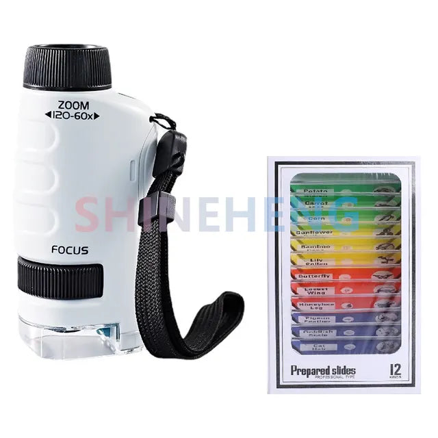 Pocket Microscope Kids Science Toy Kit 60-120x Educational Mini Handheld Microscope with LED Light Outdoor Children Stem Toy - Ectron Online
