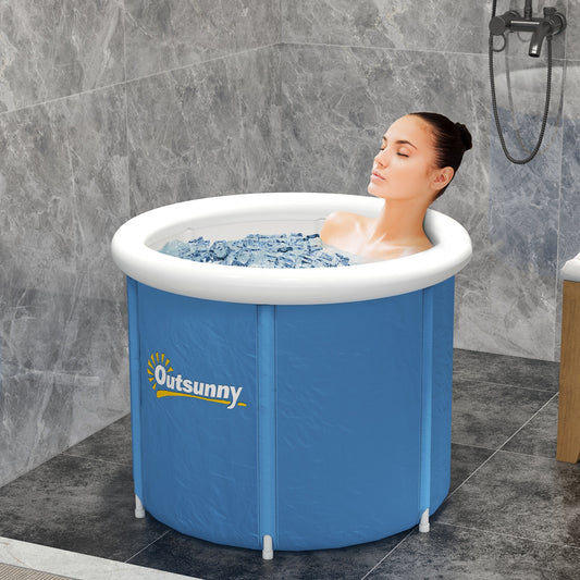 Dark blue portable cold plunge tub for athletes featuring an insulated thermo lid and a durable, multi-layered design for cold water therapy and recovery.