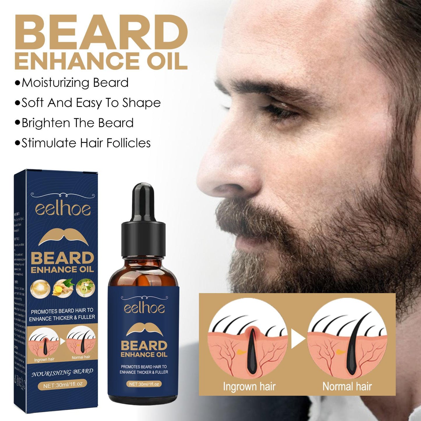 EELHOE Beard Care Oil - Growth Serum for Nourished & Shiny Beards