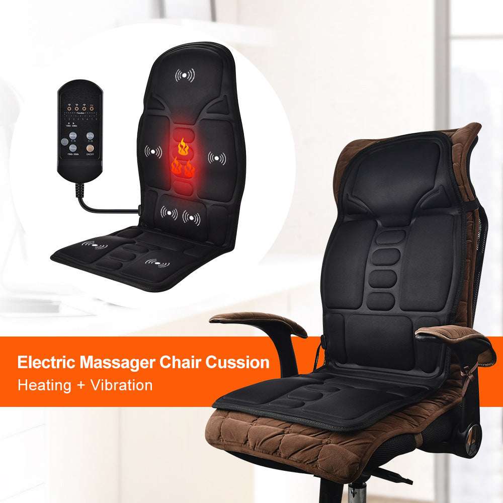 Electric massage chair cushion with heating and vibration on a white background