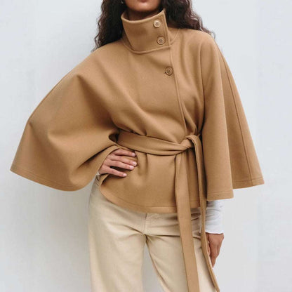 Elegant Winter Batwing Trench Coat with Belt Winter High Neck Batwing Sleeve Coat Wit | Ectron Online