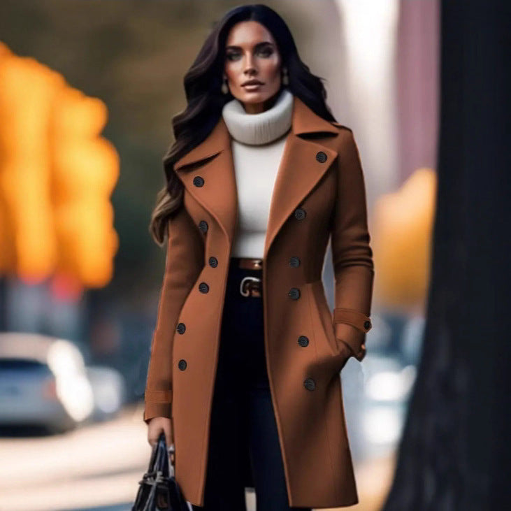 Elegant Double Breasted Woolen Coat