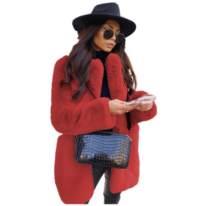 Elegant Long Sleeve Faux Fur Coat for Women Temperament Long Sleeve Lapel Faux Fur C | Ectron Online
