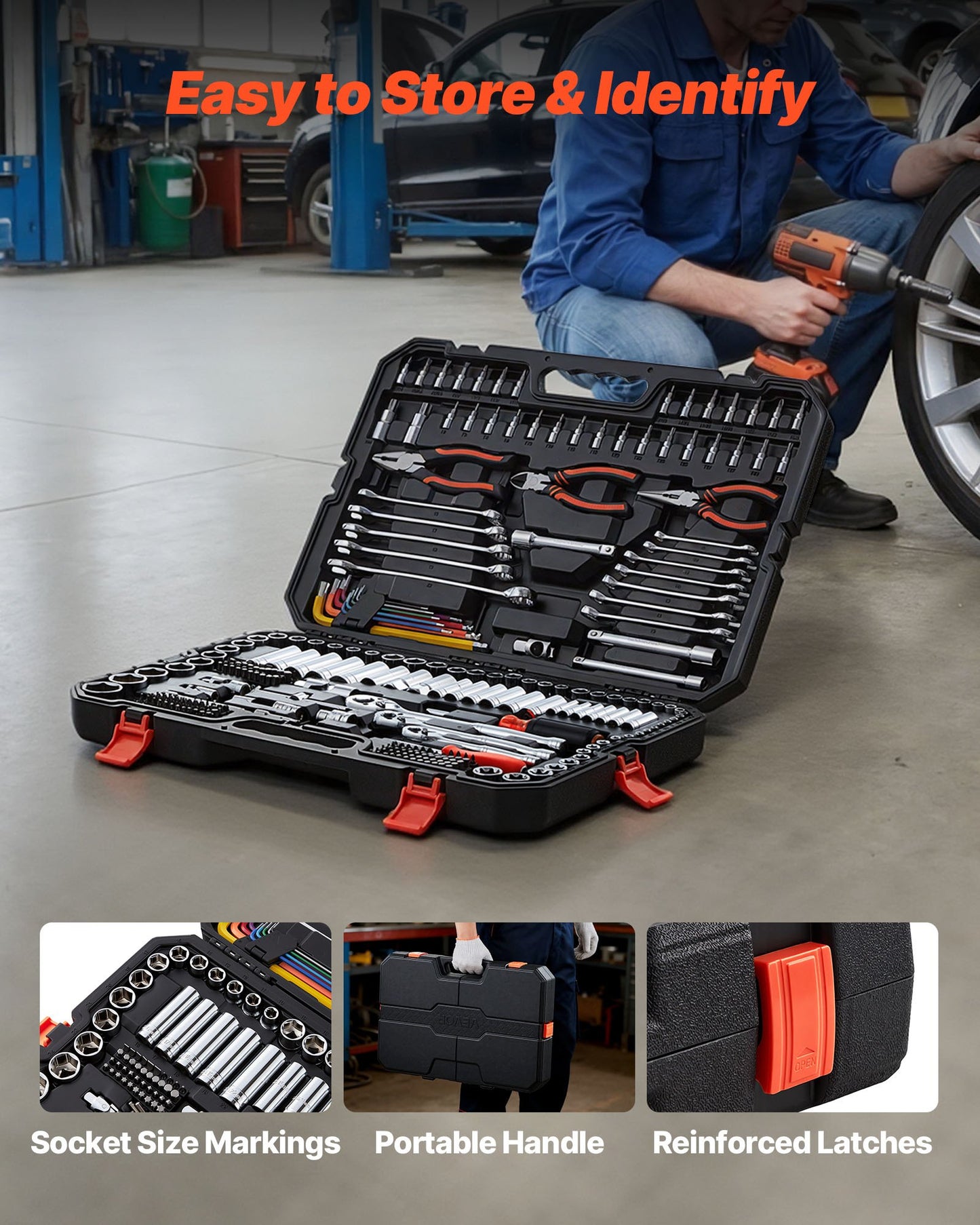 Extensive 314-piece mechanics tool kit with sockets, wrenches, and bits organized in a heavy-duty multi-tier storage case