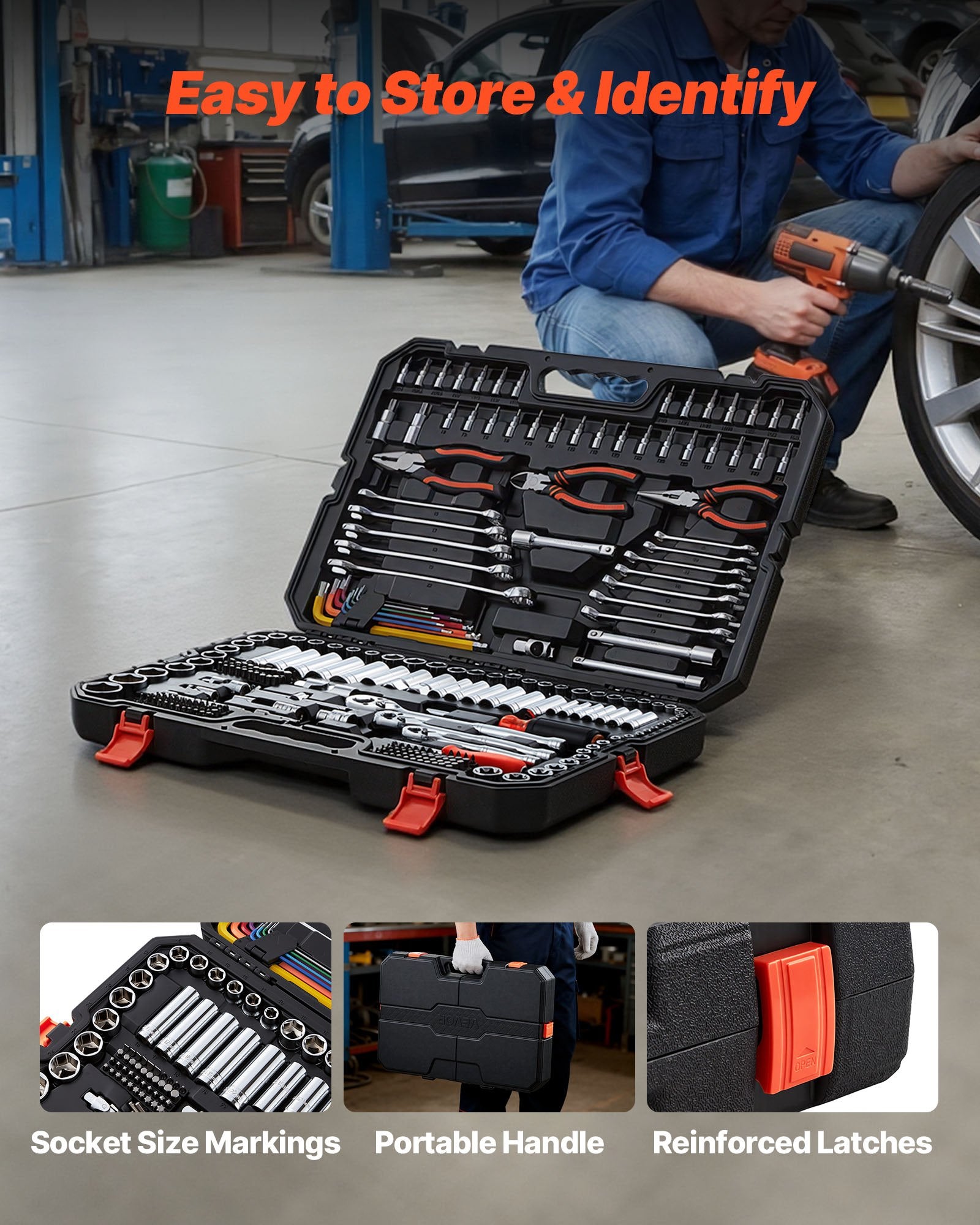 Extensive 314-piece mechanics tool kit with sockets, wrenches, and bits organized in a heavy-duty multi-tier storage case