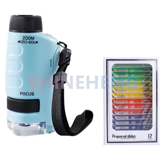 Pocket Microscope Kids Science Toy Kit 60-120x Educational Mini Handheld Microscope with LED Light Outdoor Children Stem Toy - Ectron Online