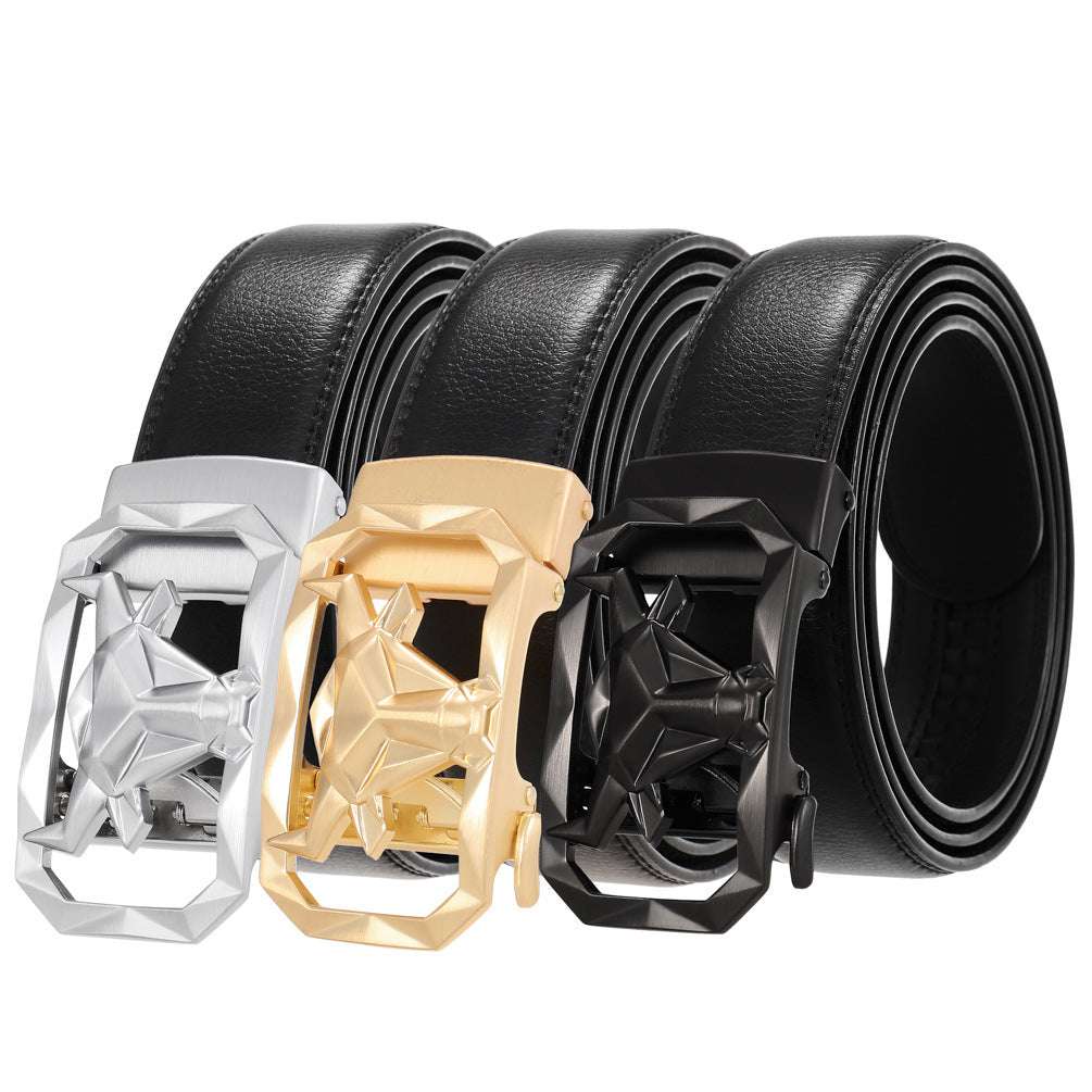 Fashion Men's Leather Belt Alloy Automatic Buckle in three colors with sleek automatic buckles.