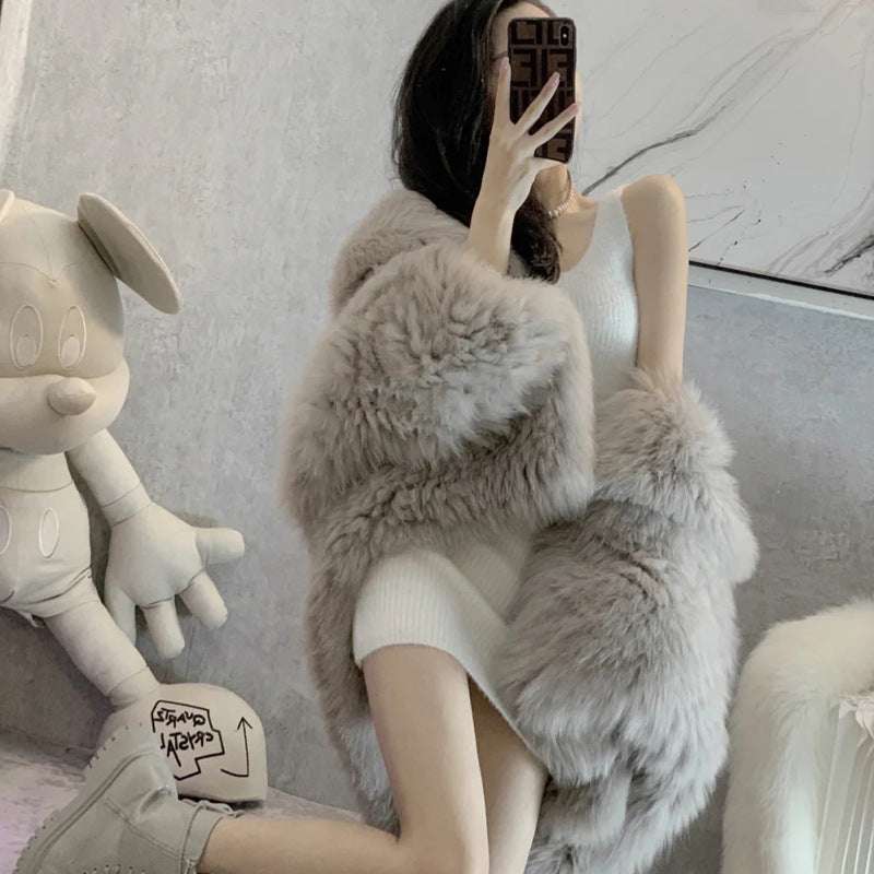 Fashion Hooded Artificial Fox Fur Coat - Padded & Young Online Influencer Fashion Hooded Artific | Ectron Online