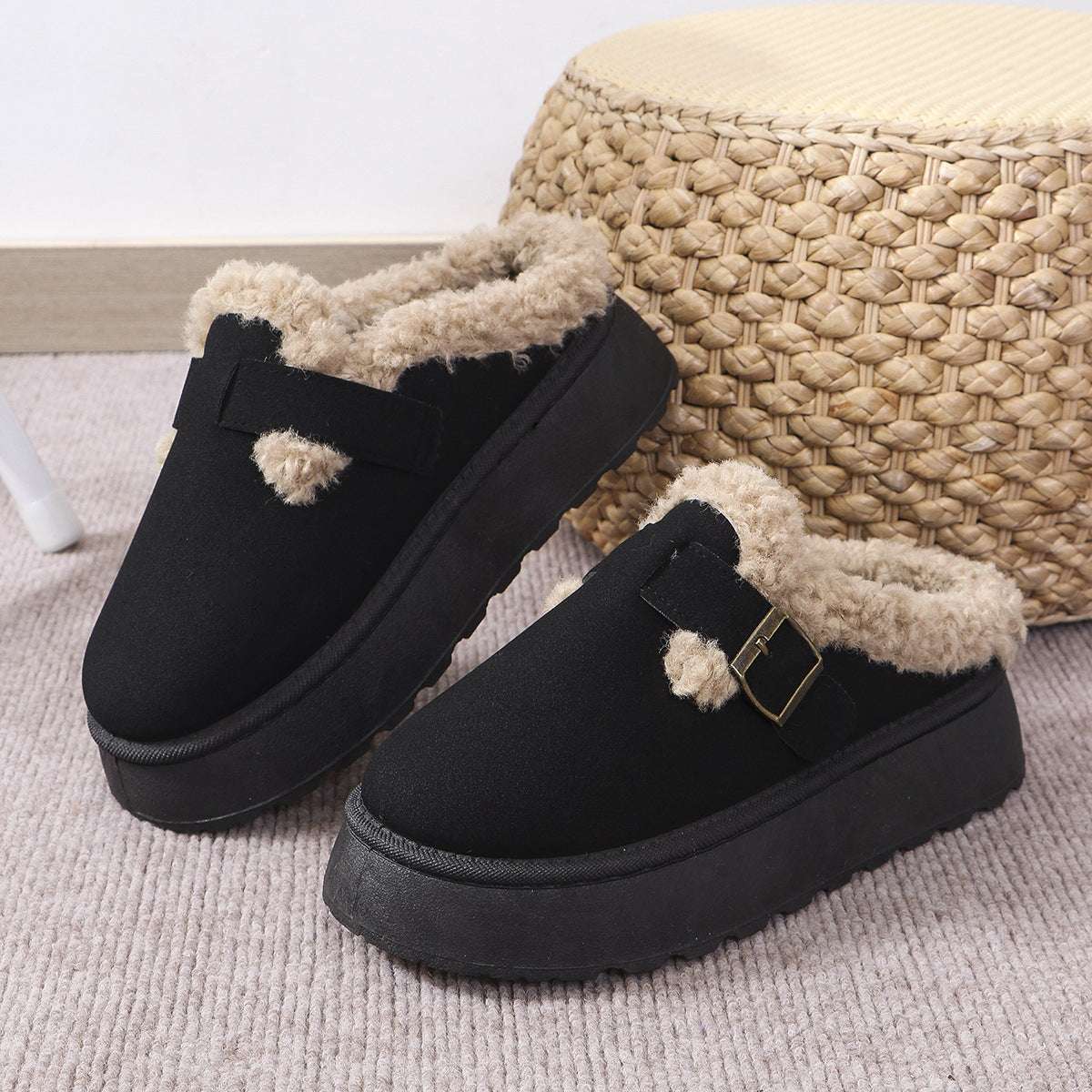 Fashion Thick-soled Plush Buckle Slippers – Warm Winter Shoes Fashion Thick-soled Plush Buckle Cotton | Ectron Online