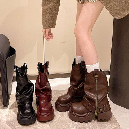 Fashionable All-match Thick Bottom Increased Vintage Martin Boots

