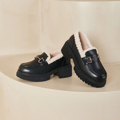 Fleece-lined Women's Shoes Platform Leather Shoes Women's Shoes | Ectron Online