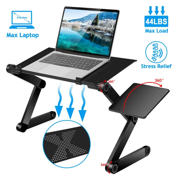 Foldable Aluminum Laptop Desk for Bed | Ergonomic Table & Mouse Board