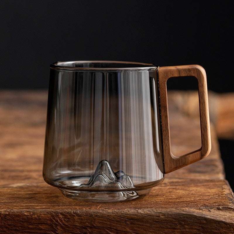 Glass Drinking Cup with Wooden Handle & Lid - 14oz